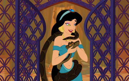 Kaa (Jungle Book) Princess Jasmine movie crossover HD Desktop Wallpaper | Background Image