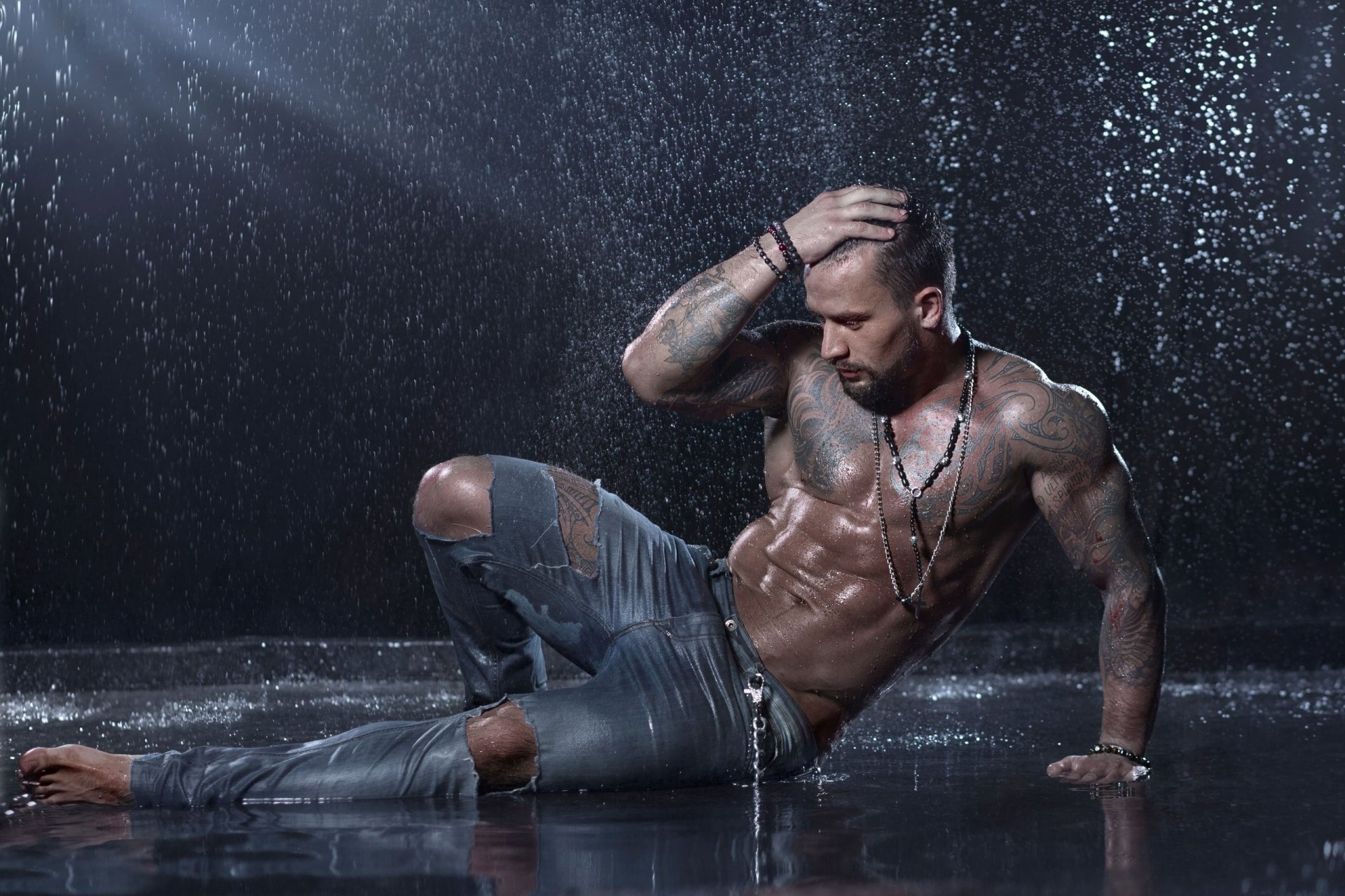 Download Barefoot Muscle Tattoo Man Model  HD Wallpaper
