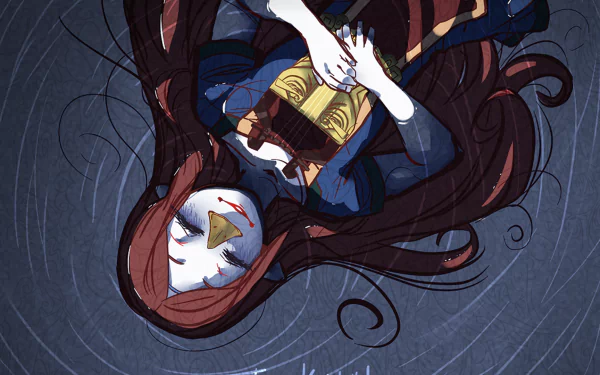 HD PC desktop wallpaper of Medli from The Legend of Zelda: The Wind Waker — the video game character lies with closed eyes, clutching a golden wind harp over a swirling blue background.