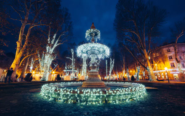 light night man made fountain HD Desktop Wallpaper | Background Image