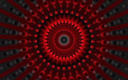 HD PC desktop wallpaper featuring an abstract red kaleidoscope pattern radiating from the center with intricate, symmetrical geometric shapes.