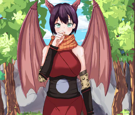 HD anime desktop wallpaper featuring Souka from That Time I Got Reincarnated as a Slime, standing with large wings against a leafy forest background.