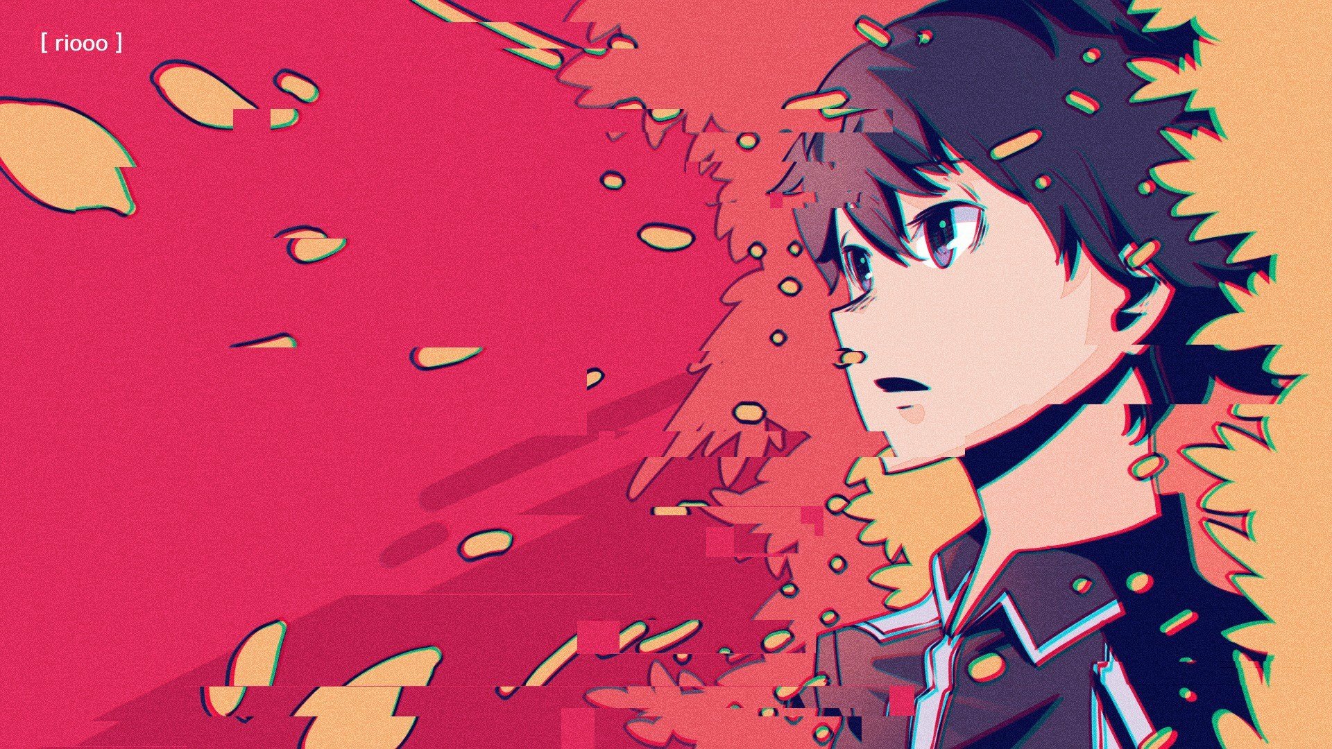HD PC desktop wallpaper featuring Kazuto Kirigaya, known as Kirito from the anime Sword Art Online: Alicization, with a red and yellow autumn leaf background.