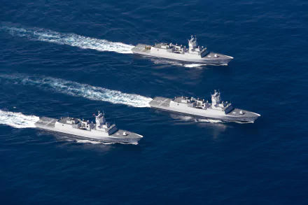 A 4K Ultra HD wallpaper featuring the Norwegian Naval Fleet frigates HNoMS Fridtjof Nansen (F310), HNoMS Roald Amundsen (F311), and HNoMS Otto Sverdrup (F312) at sea.