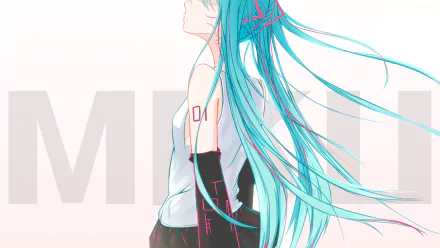 HD anime desktop wallpaper featuring Hatsune Miku, the iconic Vocaloid character, with flowing turquoise hair and futuristic design elements.