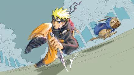 4K Ultra HD anime wallpaper featuring Naruto Uzumaki in action alongside a dog in a dynamic Naruto-themed scene.