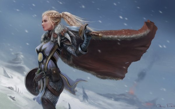 Fantasy Women Warrior Winter Sword Shield Woman Warrior Blonde HD Wallpaper | Background Image