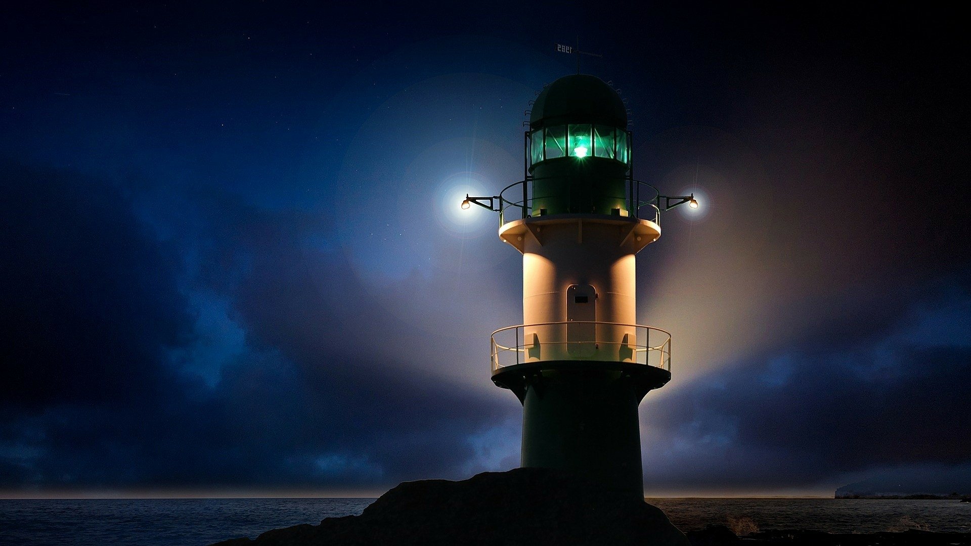 Download Ocean Night Light Man Made Lighthouse HD Wallpaper