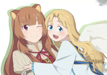 Filo and Raphtalia from The Rising of The Shield Hero anime in a vibrant 4K Ultra HD desktop wallpaper, showcasing their cheerful expressions and detailed character designs.