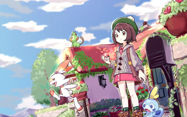Gloria (Pokémon) Sobble (Pokémon) Scorbunny (Pokémon) Grookey (Pokémon) video game Pokémon: Sword and Shield HD Desktop Wallpaper | Background Image
