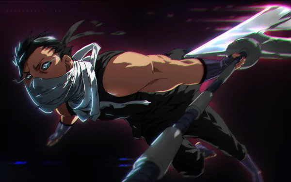 HD PC desktop wallpaper featuring Zabuza Momochi from the anime Naruto, showcasing dynamic action with his signature sword against a dark, intense background.