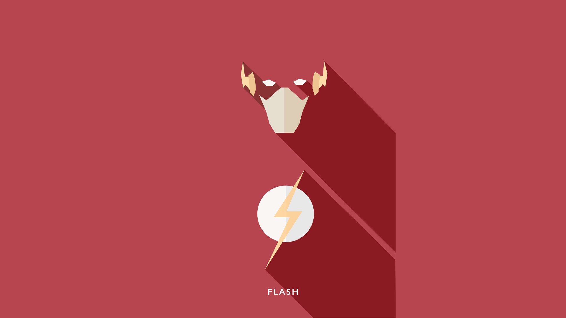 Minimalist DC Comics Flash design with a stylized mask and lightning bolt emblem on a red background, rendered as a 4K Ultra HD comic-themed desktop wallpaper.