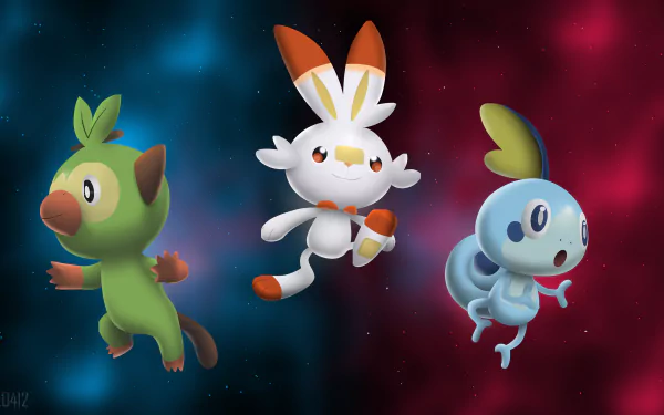 Sobble (Pokémon) Scorbunny (Pokémon) Grookey (Pokémon) video game Pokémon: Sword and Shield HD Desktop Wallpaper | Background Image
