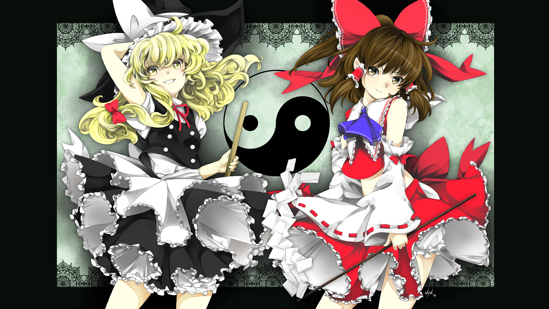 Download Marisa Kirisame Reimu Hakurei Video Game Anime Touhou HD Wallpaper