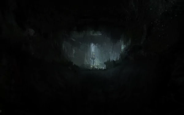 Dark, atmospheric 4K Ultra HD PC desktop wallpaper from the video game Metro Last Light Redux, featuring a lone figure illuminated in a cavernous underground setting.