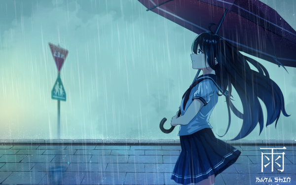 Anime Original Umbrella Long Hair Black Hair Rain HD Wallpaper | Background Image