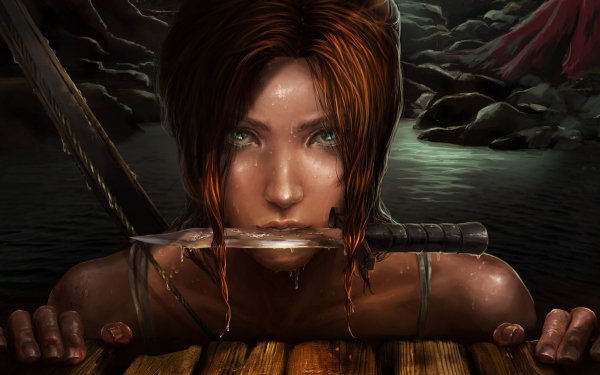 Video Game Tomb Raider Lara Croft Red Hair Aqua Eyes Face Knife HD Wallpaper | Background Image