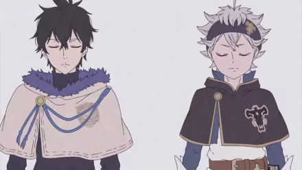 Yuno and Asta from Black Clover stand side by side with closed eyes in a 4K Ultra HD anime wallpaper background.
