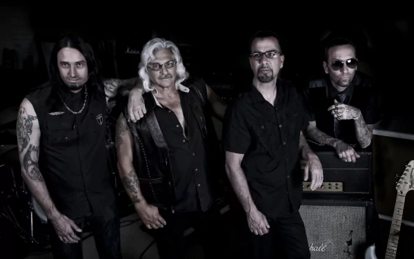 HD desktop wallpaper featuring the band Godsmack posing in black and white tones, suitable as a background.